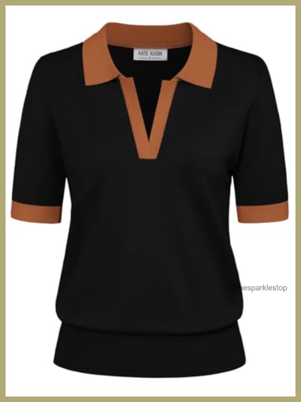 Kate K's Short Sleeve V-Neck Collared Casual Polo Sweater Top